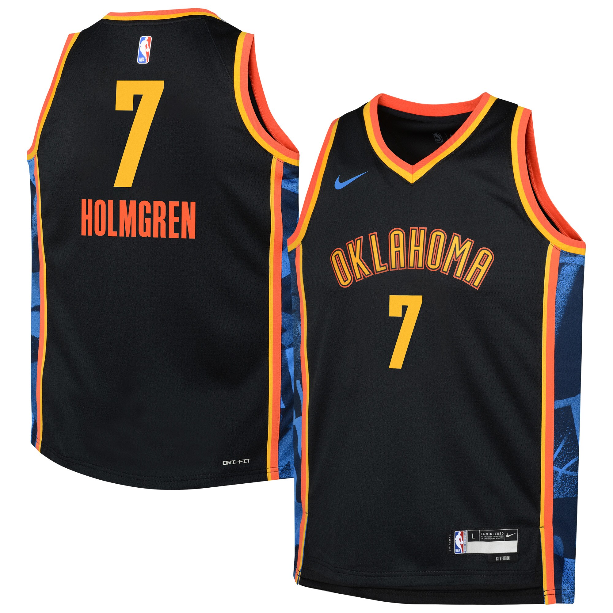 Oklahoma City Thunder youth oklahoma city thunder chet holmgren nike black 202425 swingman player jersey – city edition | NBA Store