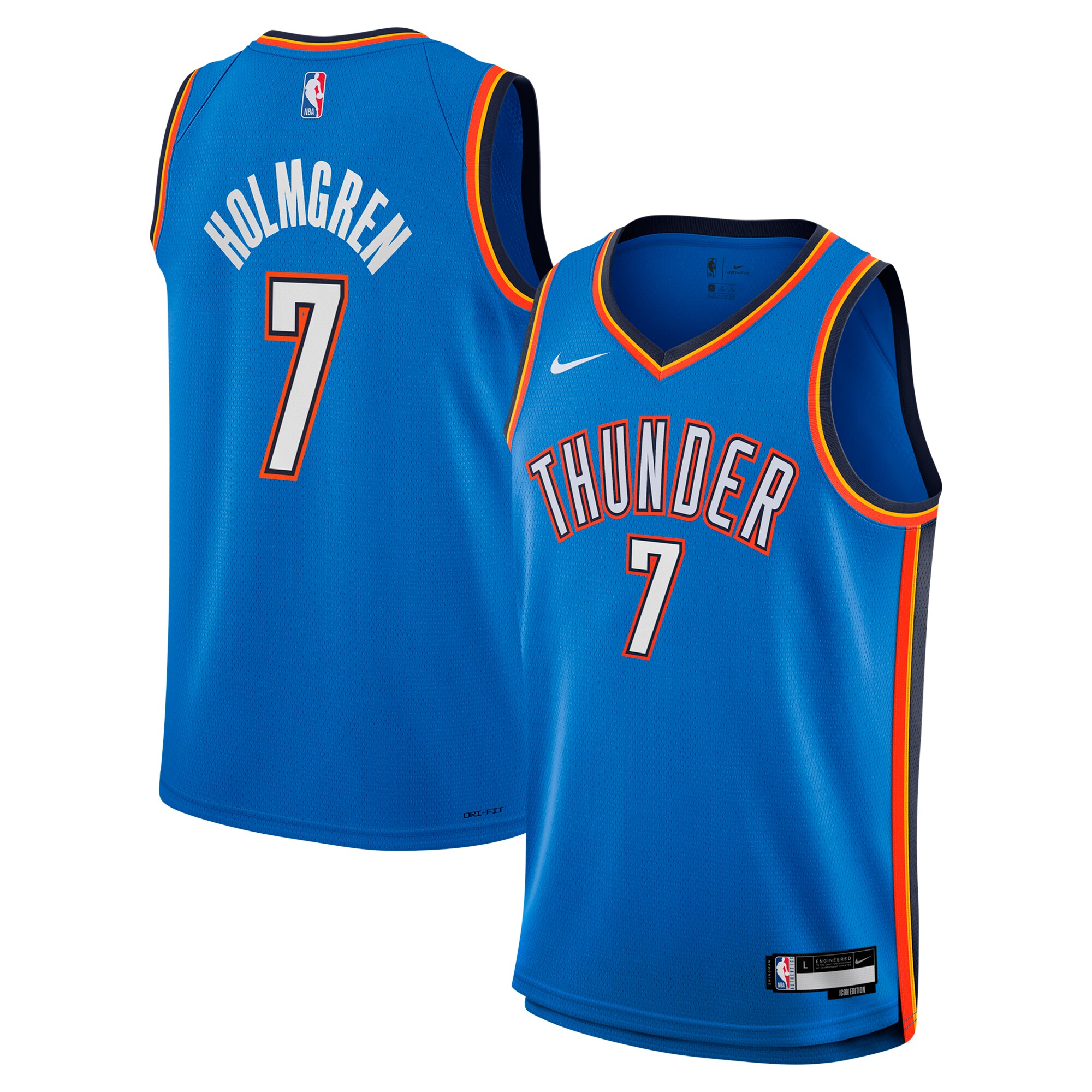 Oklahoma City Thunder youth oklahoma city thunder chet holmgren nike blue swingman jersey – icon edition | NBA Store